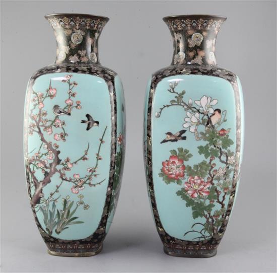 A large pair of Japanese cloisonne enamel square baluster vases, Meiji period, 41cm